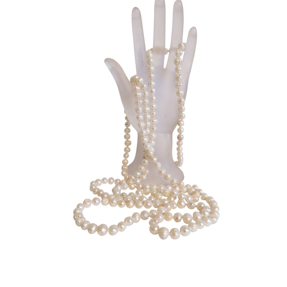 Long Baroque Freshwater Pearl Strand Necklace Cream White Iridescent